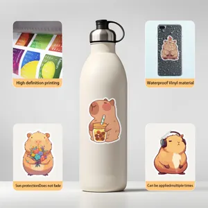 Cute capybara waterproof vinyl stickers for water bottles, laptops, and luggage decoration.