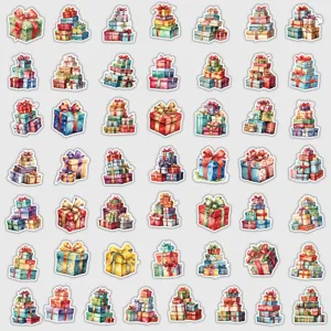 Christmas gift box waterproof stickers watercolor holiday decorative decals set