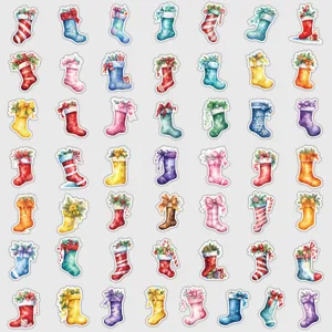 Christmas stocking waterproof stickers watercolor festive decorations for gifts party supplies