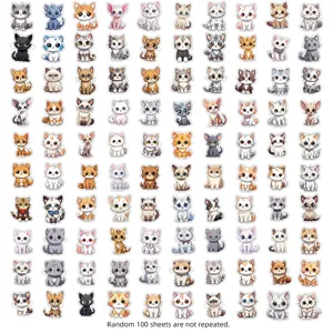 Paquet d'autocollants chat mignon, 100 pcs autocollants chatons mignons imperméables.