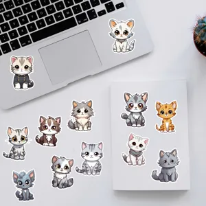 Adorables autocollants de chat dessin animé étanches en vinyle pour ordinateur portable enfants