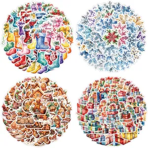 Christmas Waterproof Stickers Decals Cartoon Santa Snowman Gingerbread Snowflake Gift Stocking Ball Xmas Decor