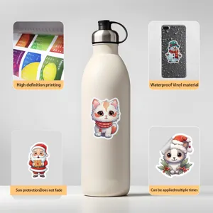 Waterproof Christmas stickers for water bottle and phone case decoration, durable vinyl.