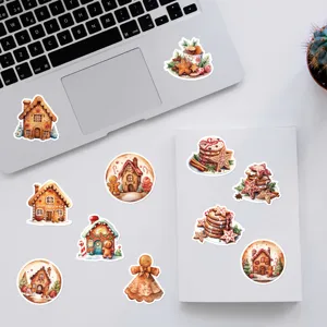Waterproof Christmas gingerbread house stickers set for holiday water bottle and laptop decor.