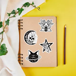 Ensemble d'autocollants gothiques mystiques noirs et blancs pour journal et bouteilles d'eau.