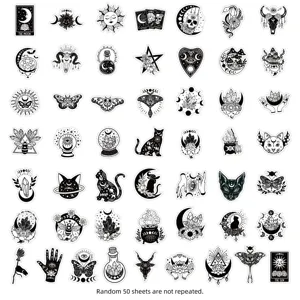 Pack de 50 autocollants gothiques noirs et blancs mystiques tarot pour ordinateur.