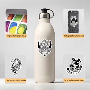 Autocollants mystérieux noirs et blancs esthétiques, autocollant en vinyle étanche 50pcs.