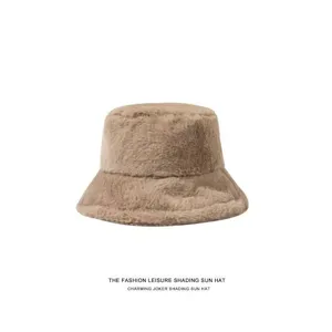 Cappello da pescatore in peluche spessa da donna in elegante colore marrone kaki