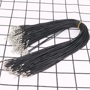 Bulk black wax necklace cords with silver lobster clasps for DIY jewelry making.
