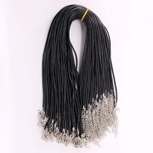 Bundle of black waxed necklace cords with silver lobster clasps for DIY jewelry making
