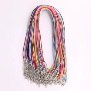 Detailed view of colorful wax cords with lobster clasps for DIY jewelry making