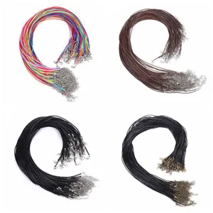 DIY necklace cords with lobster clasps in colorful brown and black wax leather styles