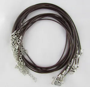 Detailed view of dark brown waxed necklace cords with lobster clasps for DIY jewelry