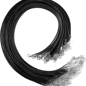 High-quality black waxed necklace cords with silver lobster clasps for DIY jewelry designs.