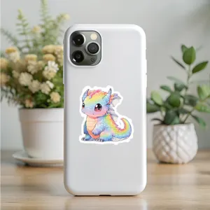 Cute pastel rainbow dragon phone case detail, adorable cartoon design protective cover for mobile.