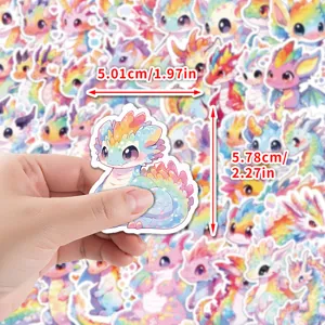 Cute rainbow dragon waterproof vinyl stickers, colorful cartoon animal decals for water bottle.