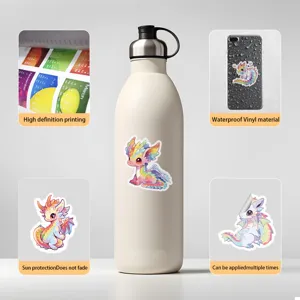 Cute waterproof vinyl rainbow dragon stickers for water bottle laptop and room decoration.