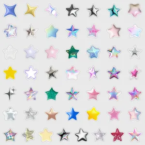 50pcs 3D Puffy Star Stickers Holographic Waterproof Vinyl Decals for Phone Water Cup