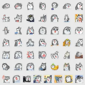 50pcs cute husky emoji waterproof stickers for laptop water bottle skateboard decor