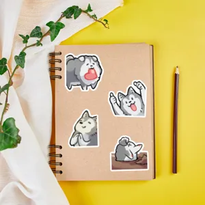 Cute husky meme stickers detail scene, funny cartoon animal sticker set for laptop water cup.
