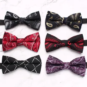 Men's formal business bow tie set featuring classic paisley and geometric patterns for weddings.