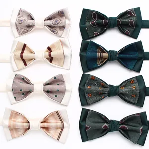 Farfallino Classico da Uomo in Seta di Poliestere Jacquard a Doppio Strato Tessuto Abito Formale per Matrimonio Festa Affari