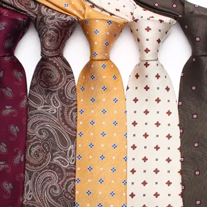 Men's paisley jacquard business necktie, 8cm wide elegant silk tie for wedding and suit.