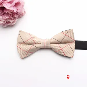 Plaid bow tie detailed view, classic beige checked pattern shirt accessory for men and women.