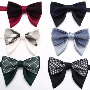 Men's Vintage Plaid Bow Tie Double Layer Horn Bowtie Wedding Casual Neckwear Fashion Cotton Fabric Suit Accessories