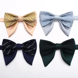 Men double layer retro plaid bow tie casual wedding bowtie detail display 4 pcs set