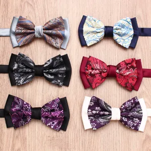 Men's Formal Business Wedding Paisley Floral Jacquard Two-Tone Bowtie Adjustable Necktie Fashion Party Suit Accessory