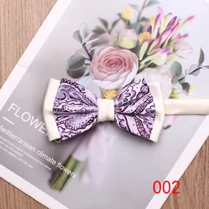 Men purple paisley bow tie wedding groom party two-tone neckwear accessory fashion