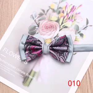 Men's paisley print dual-color bow tie for wedding groomsmen formal wear accessory.