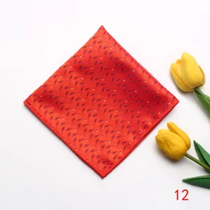Red jacquard pocket square with paisley pattern, elegant square scarf for formal suit events.