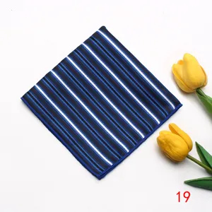 Blue white striped pocket square for men jacquard formal suit handkerchief party