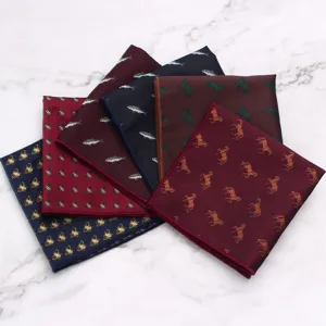 Heren pochet detail weergave, klassiek geborduurd dier motief pak zakdoek set.
