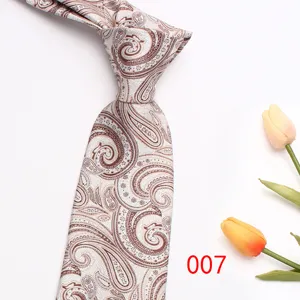 Classic brown paisley silk necktie for men, elegant 8cm business wedding suit tie.