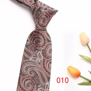 Brown paisley men tie 8cm polyester silk jacquard business suit necktie detail view