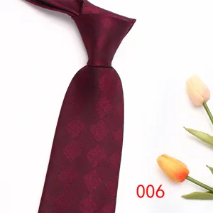 Burgundy plaid patterned tie detail close-up view showing fabric texture and elegant color tone.