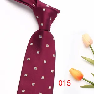 Burgundy geometric silk men tie detail, classic business suit jacquard necktie accessory.