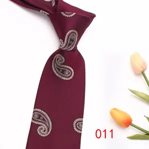 Classic men's burgundy paisley polyester necktie for business, weddings and evening events.