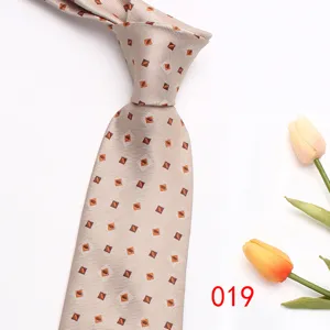 Classic men's beige patterned necktie with elegant geometric square design for business events