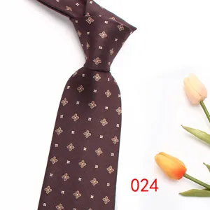 Men's brown jacquard silk tie 8cm business wedding suit necktie stylish formal wear accessory