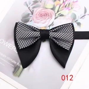 Classic houndstooth and black double layer horn bow tie for men wedding party suit.