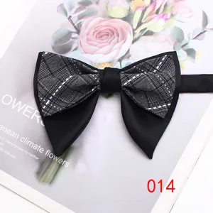Classic men's black and white plaid double-layer horn bow tie, elegant and retro style.