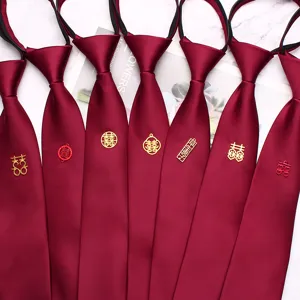 Men's Wedding Silk Zipper Necktie Casual Solid Color Business Groom Neck Tie Fashion Suit Accessories