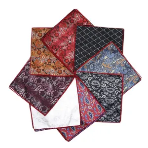 Elegante pañuelo de bolsillo para hombre con clásicos motivos Paisley y cuadros para traje.
