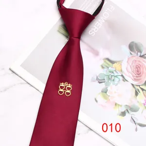 Wine red zipper necktie for wedding groom with gold double happiness symbol elegant design