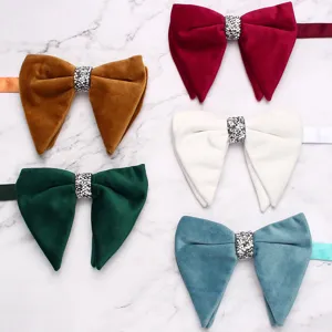 Men Velvet Bow Tie Casual Solid Color Horn Bow Tie Rhinestone Suit Shirt Bowtie Fashion Neckwear Accessories