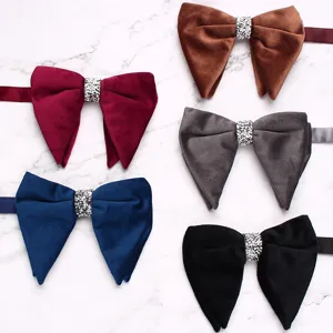 Detailed view of men velvet bow tie, classic solid horn bow tie for suits and shirts.